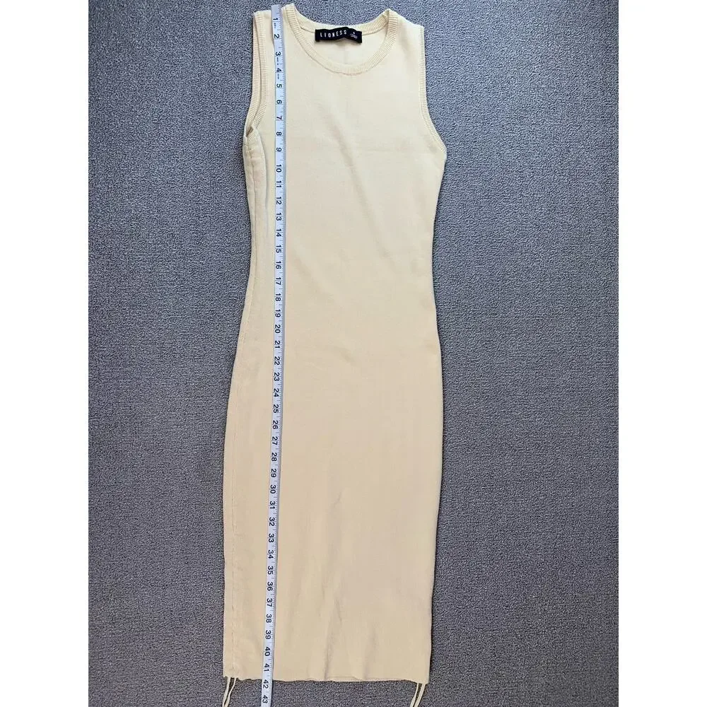 Lioness Military Minds Mini Dress Cream Fitted Ruched Size Small‎